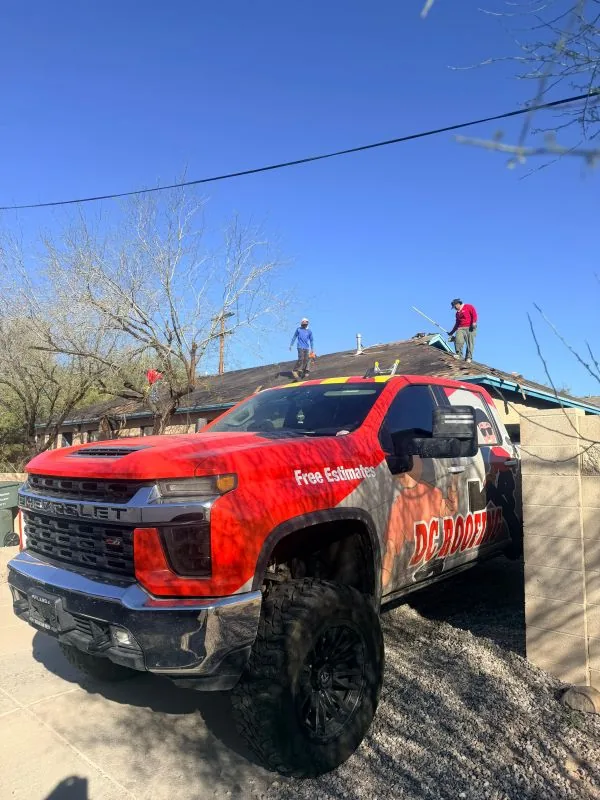 DC Roofing truck at a Tucson job site inspection