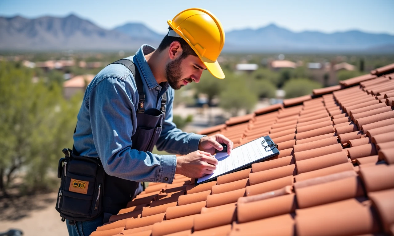 Roofing contractor performing maintenance inspection in Tucson, Arizona