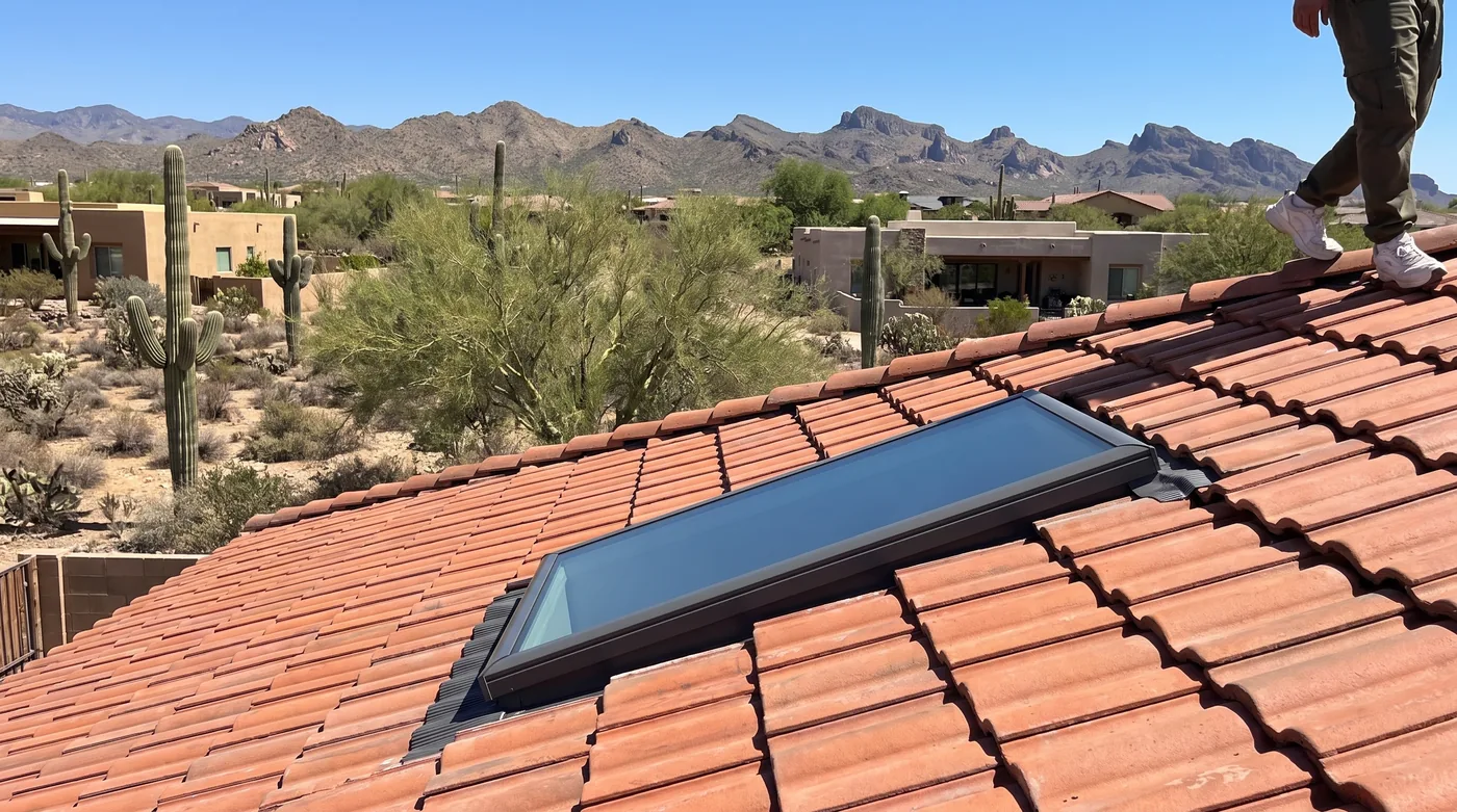 Finished skylight installed on a Tucson clay tile roof