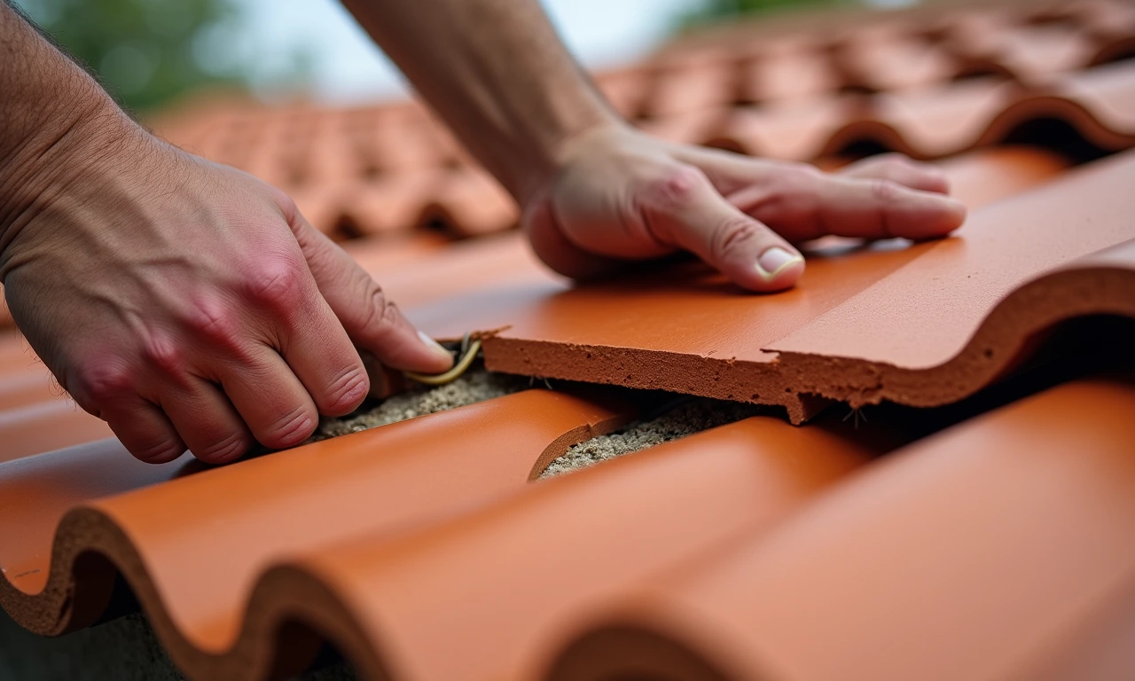 Tile roof repair on a Tucson Arizona home with clay tiles